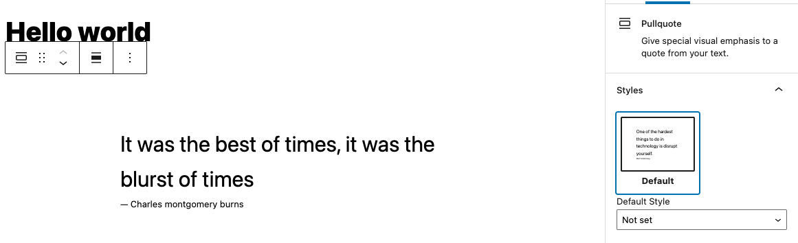 Pullquote block with style removed alt text